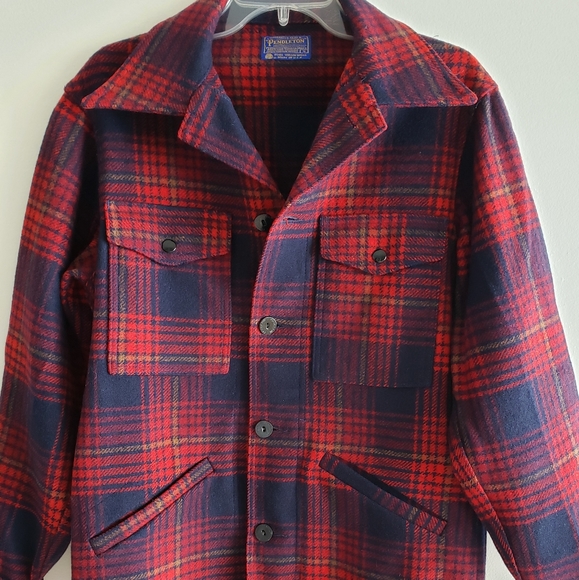 PENDLETON VINTAGE PLAID WOOL OVERSHIRT / JACKET NAVY BLUE & RED SZ SMALL - Picture 8 of 8
